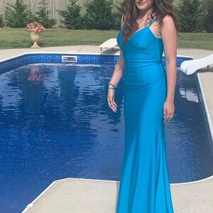 Camille La Vie Turquoise Maxi Prom Dress